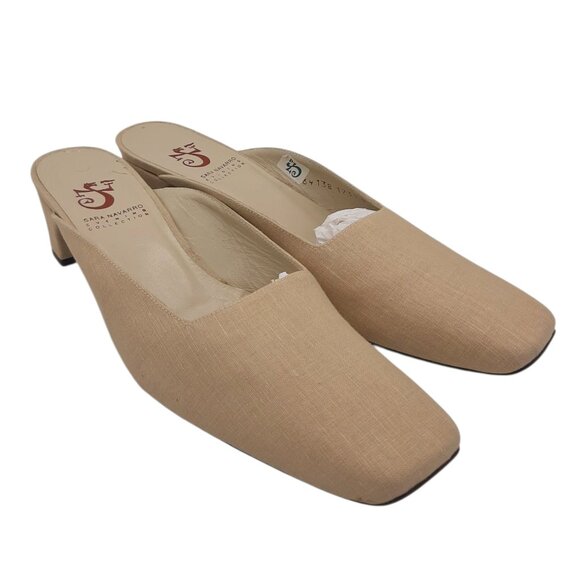 Sara Navarro Beige Linen Slide Mules SZ 37.5 - Picture 2 of 12